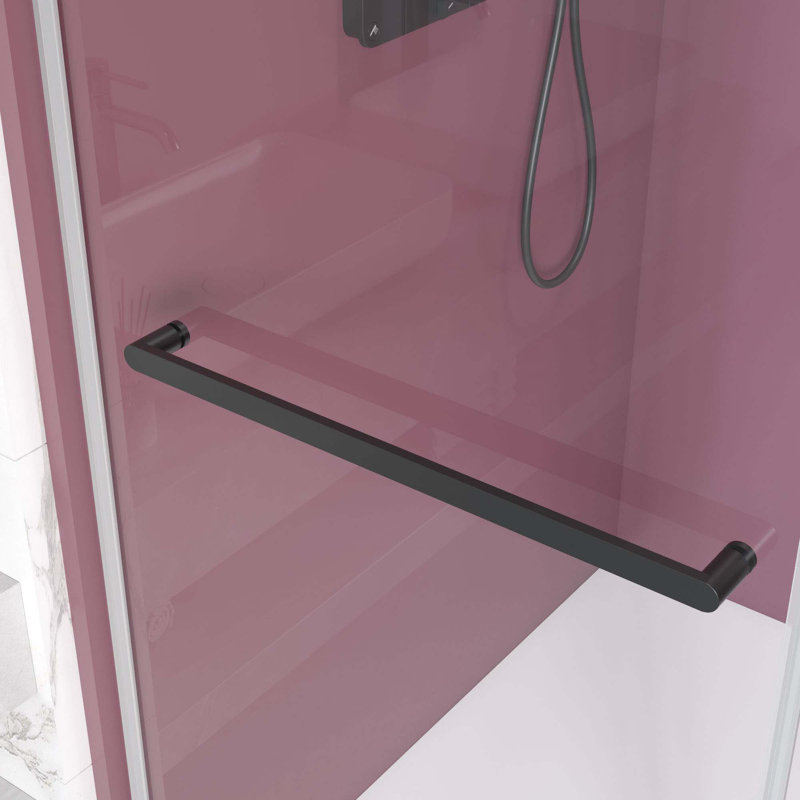 Double porte de douche coulissante sans cadre avec verre transparent de 3/8 po, Noir mat