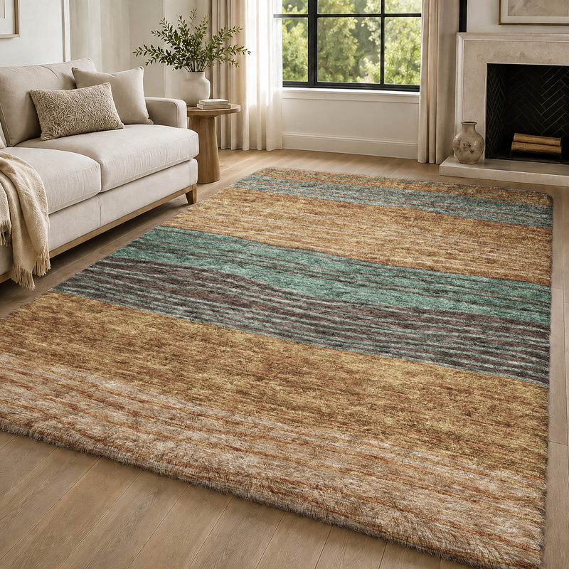 Tapis à rayures Dream Shag ADS735 lavable à la machine de qualité supérieure, Terracotta, 10' x 14'