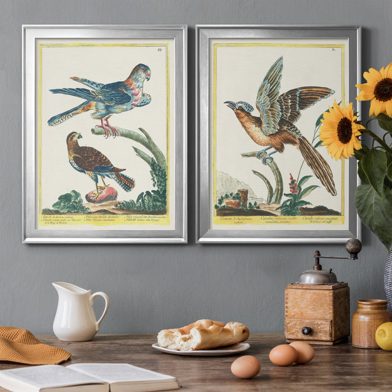 «Pastel Birds III», ensemble de 2 peintures sur toile encadrées, Argent, H 30,5 po x l 22,5 po x P 1 po