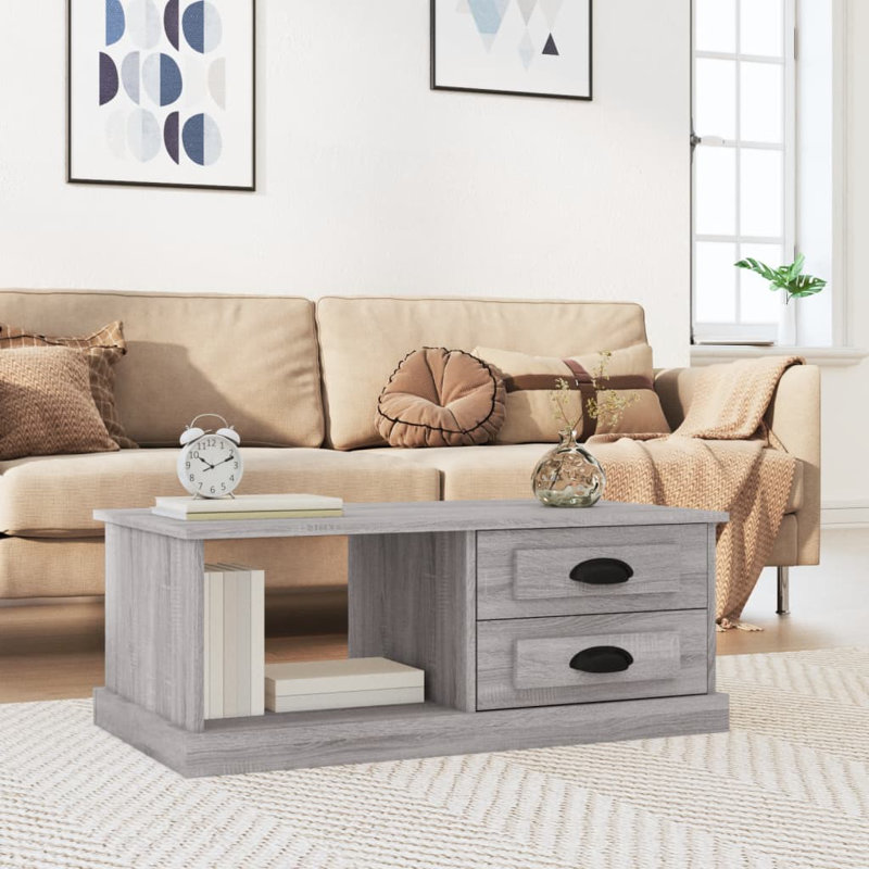Templeville Floor Shelf Coffee Table with Storage, Grey Sonoma