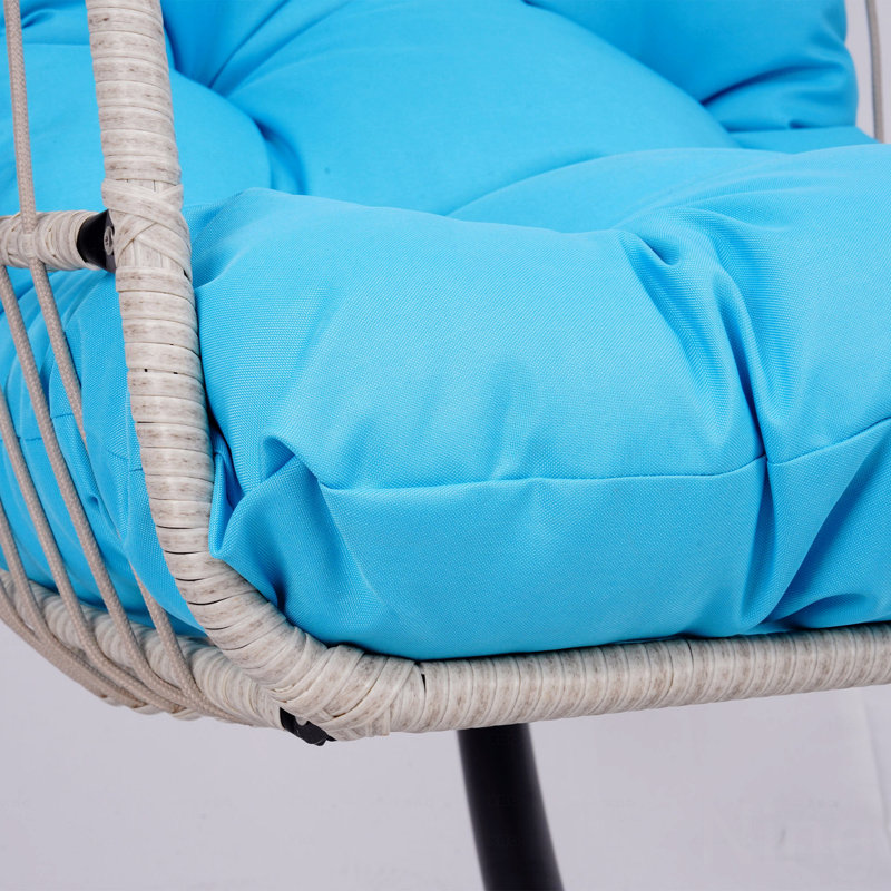 Indoor And Outdoor Hanging Egg Chair, Patio PE Wicker Swing Egg Chair With Stand, Blue