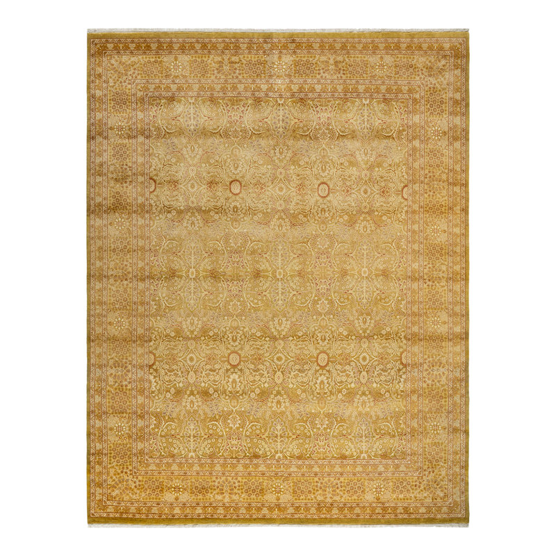 Tapis unique vert / ivoire noué à la main Keenan 8 x 10