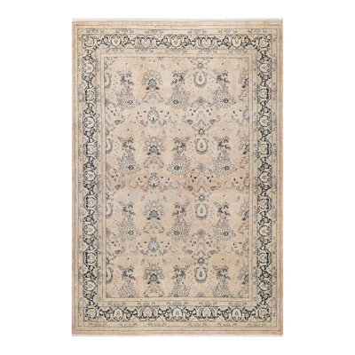 Tapis unique beige / bleu foncé noué à la main Oakhur 6 pi 1 po x 9 pi