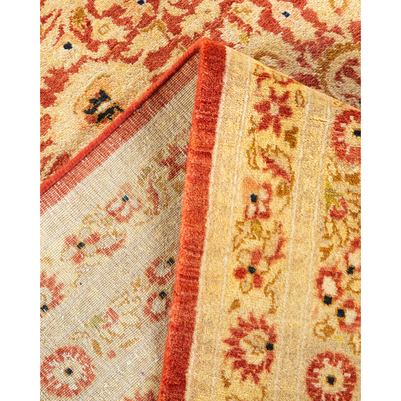 Tapis unique noué à la main orange de 9 pi 1 po x 12 pi 7 po Olesen