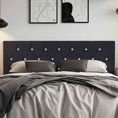 Adjustable Upholstered Headboard, Velvet Tufted Bed Headboard with Diamond Button Tufting, Height Adjustable Headboard with Metal Legs, Luxury Padded Headboard for King Beds