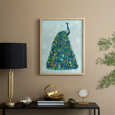 Christmas Peacock Christmas Tree Framed Print - Solid Wood