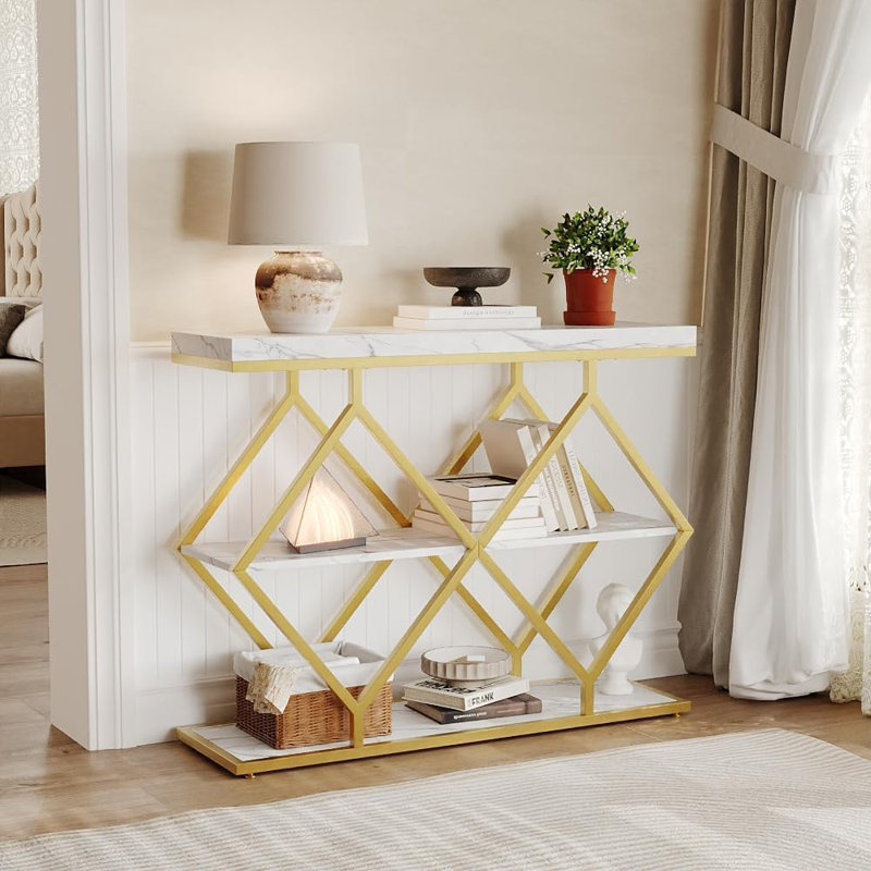 3-Tier Console Table – 39" Narrow Entryway Sofa Table with Open Storage Shelves & Adjustable Feet for Hallway, Foyer & Living Room