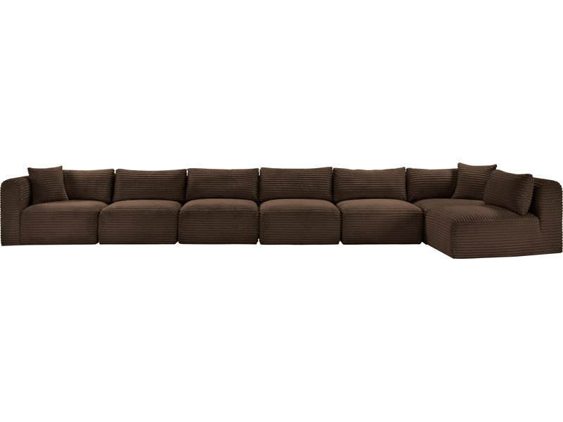 Canapé modulaire en L Carmean Performance, Velours côtelé texturé brun, 5 sans accoudoirs, 2 en coin