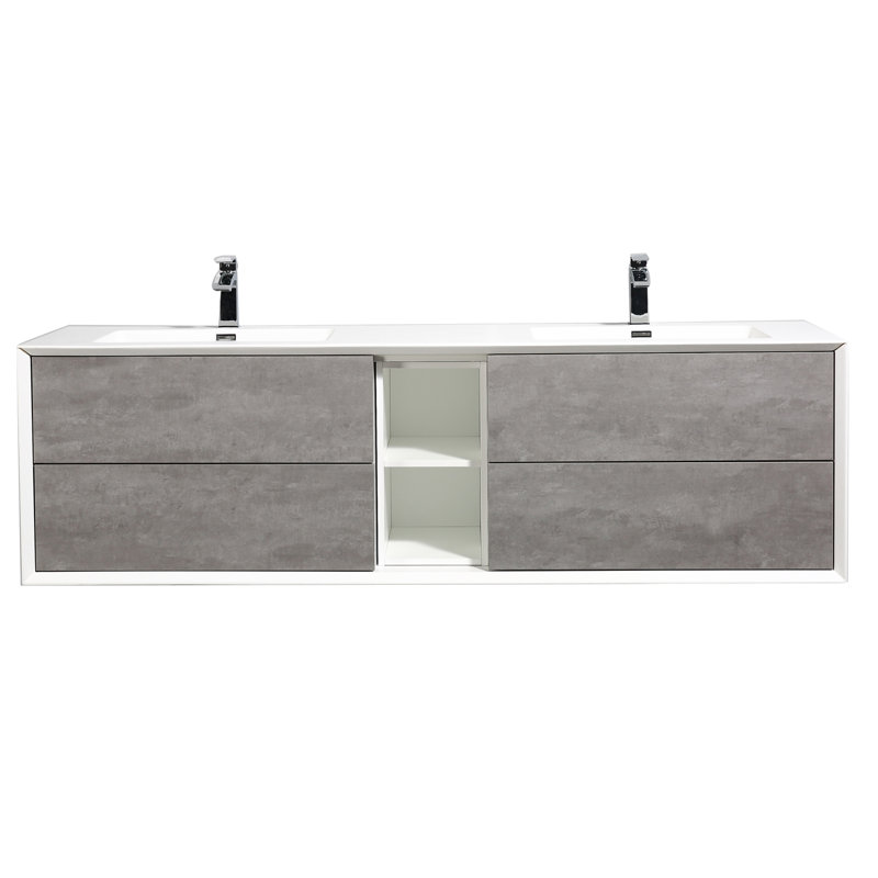 Kiskimere 75" Wall-Mounted  Double Bathroom Vanity Set