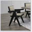 Chaises de salle à manger contemporaines noires 2pc avec tissu gris clair et accoudoirs en planches pour un confort élégant-662184810