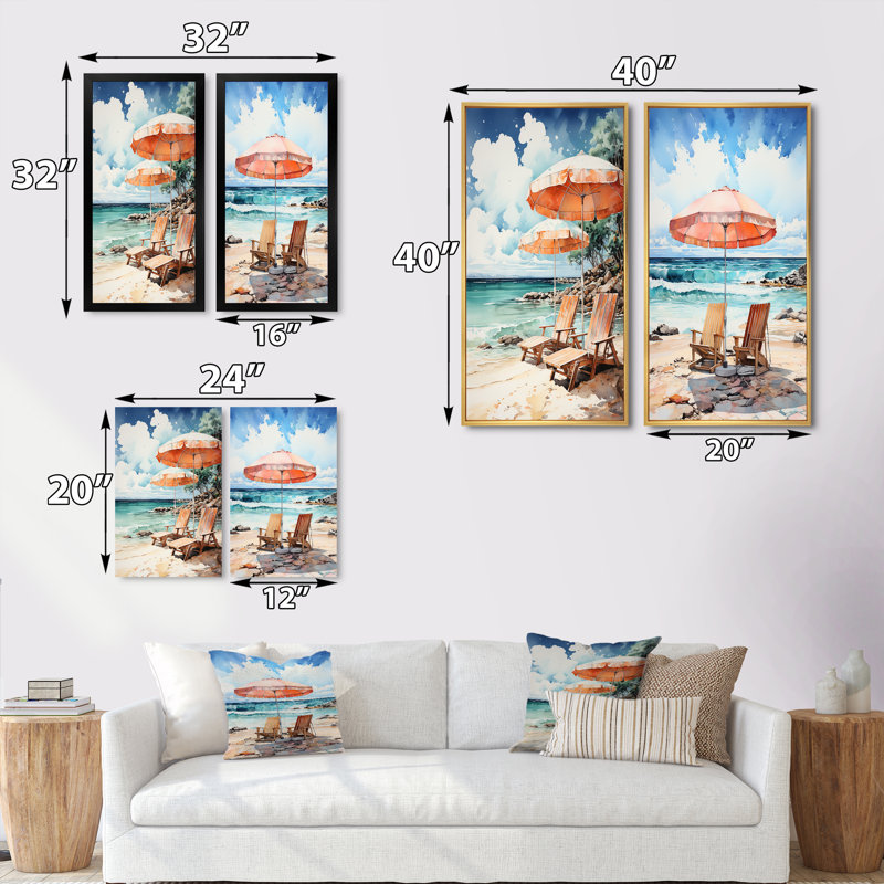 «Vintage Beach Chairs Scenery», 2 pièces, H 20 po x l 24 po, Toile tendue