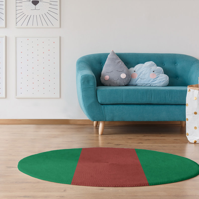Tapis à rayures vert/doré, Rond 5 pi