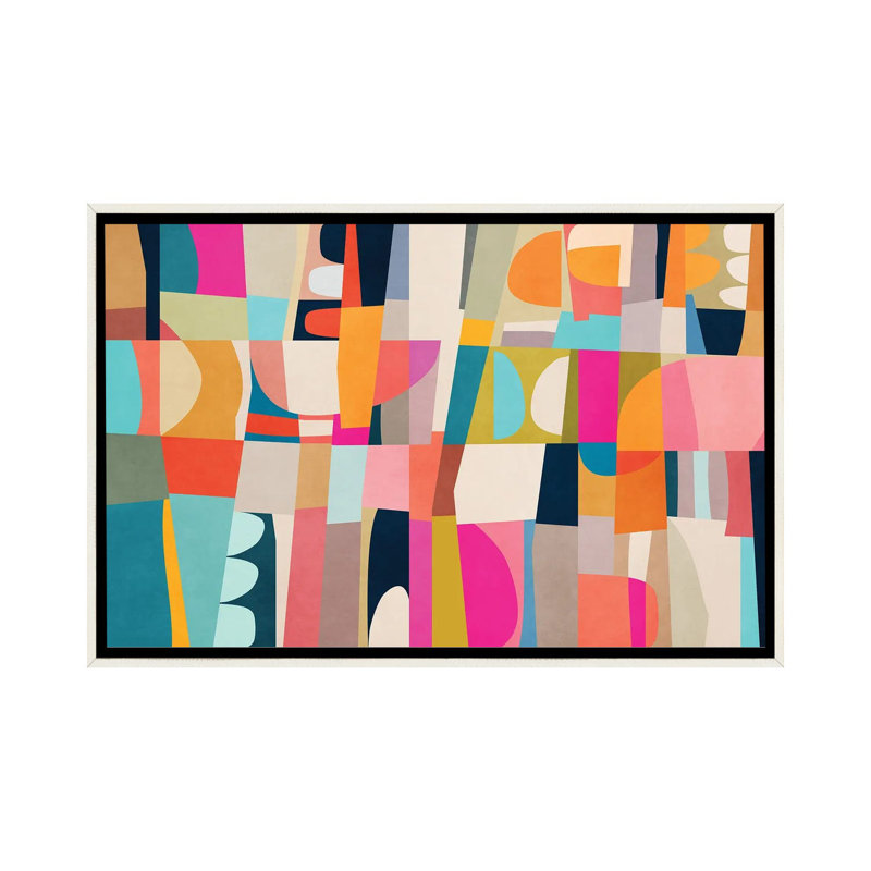 Pièces colorées, H 40 po x l 60 po x P 1,5 po, Toile encadrée flottante blanc vieilli, Pas de tapis