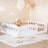  Full Size Wood Platform Bed with Semi-Enclosed Guardrail, Low Profile, White-1543668455