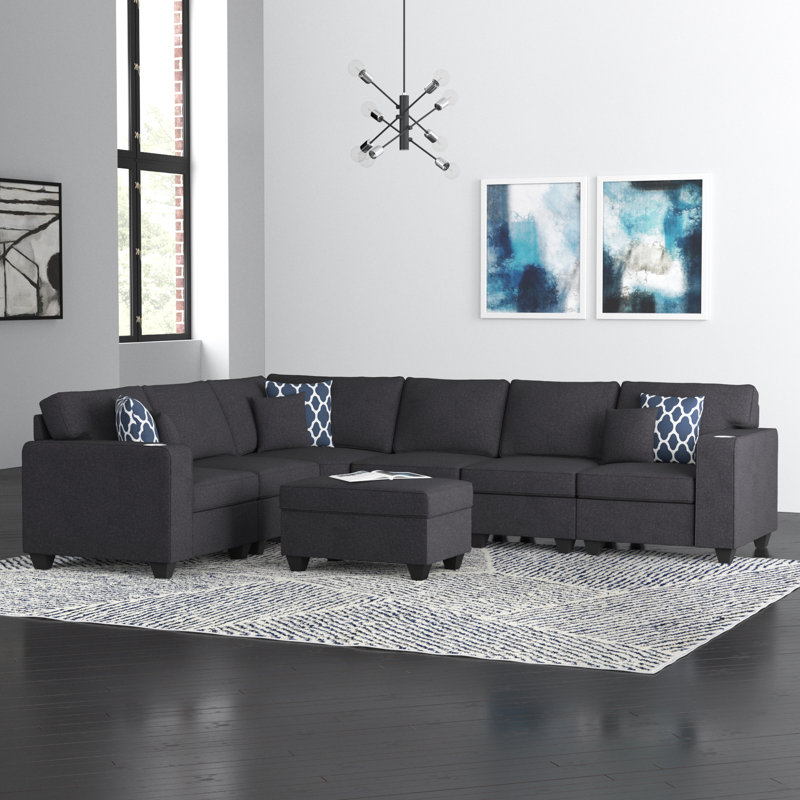 Allesse Modular Sofa with Ottoman, Woven, Stone Gray