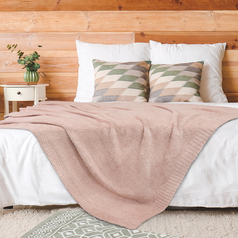 Taupe Tan Plush Knit Reversible Fleece Throw Blanket