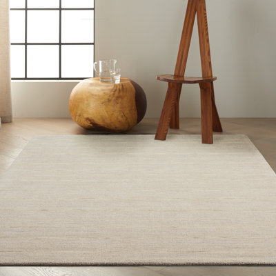 Tapis gris rayé en laine fabriqué à la main Halo