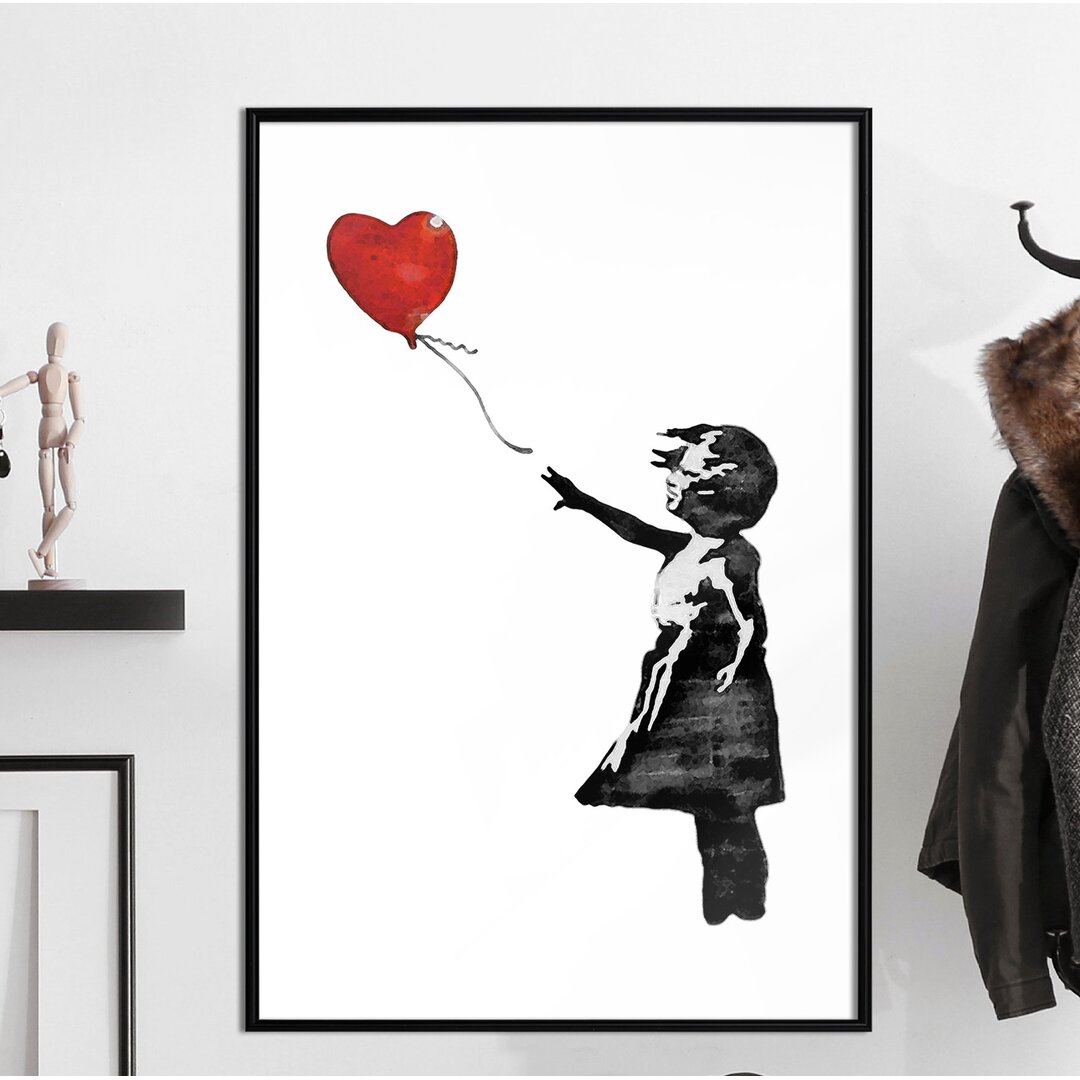 Gerahmtes Poster Banksy Mädchen mit Luftballon II