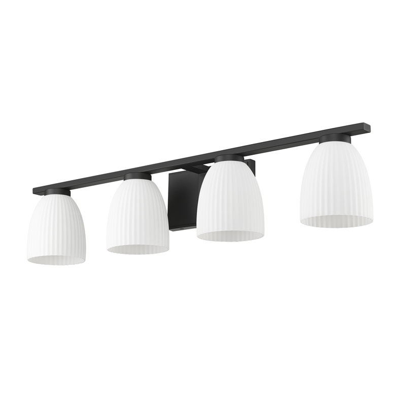 Coiffeuse Mateo, Noir mat, H 6,5 po x l 32 po x P 6,5 po, Quatre lumières