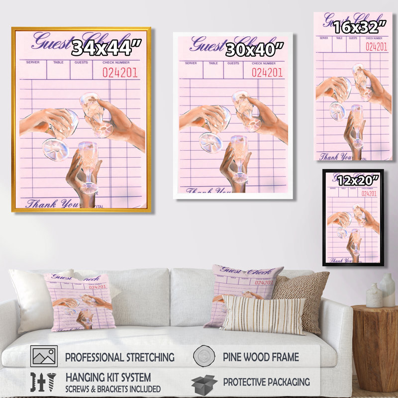 Champagne Happy Hour Cheers Check - salon d'art mural champagne, Toile tendue, H 40 po x l 30 po x P 1,5 po