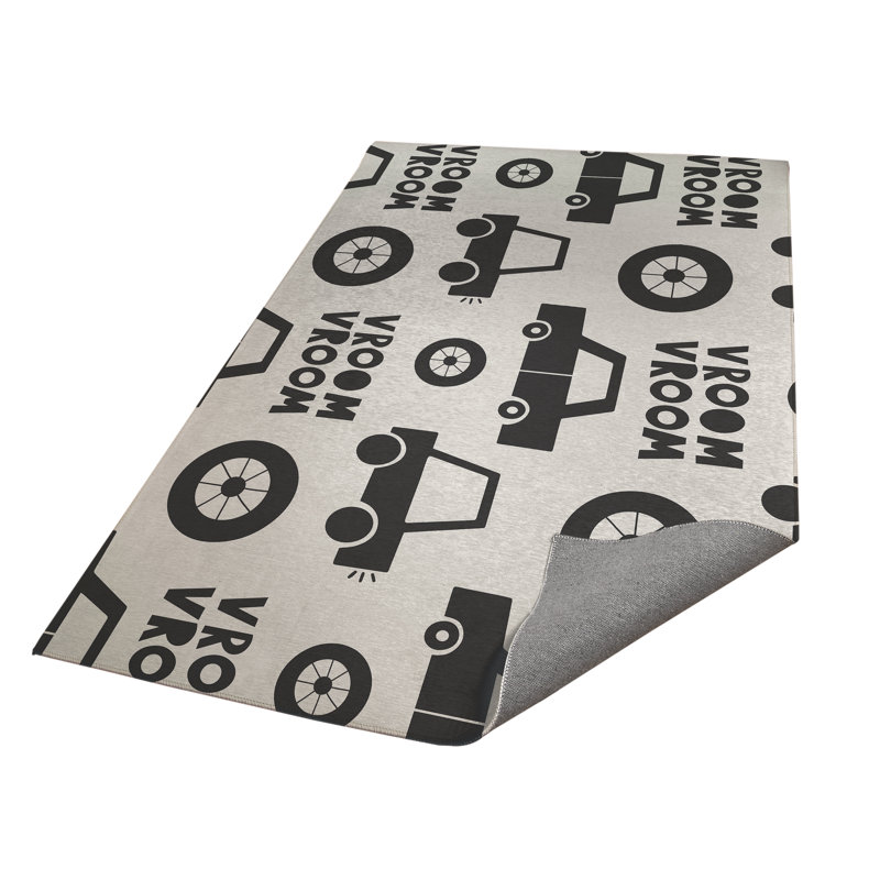 Vroom vroom Colorized Kids Play Mat, Ivory/Charcoal, Rectangle 24" x 36"
