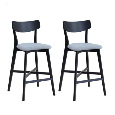 Wooden Bar Chairs Set Of 2, Modern Soft Upholstered Kitchen Island Chairs, Counter Height Stool With Backrest,Wooden Frame Chairs With Footrest For Pub,Living Room,Restaurant