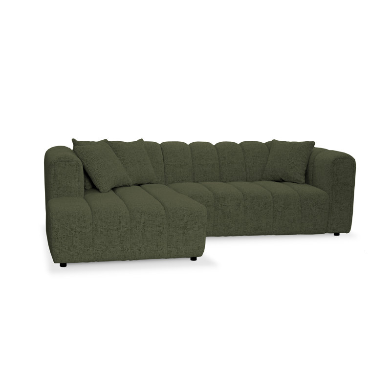 3 Seater Corner Sofa, Polyester - Green, Left Hand Facing