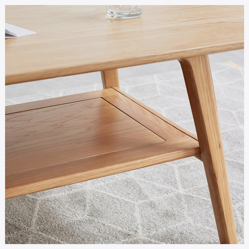 Table basse centrale avec plateau et plateau en 100% bois massif, H 17,32 po x L 47,24 po x l 22,05 po, Chêne