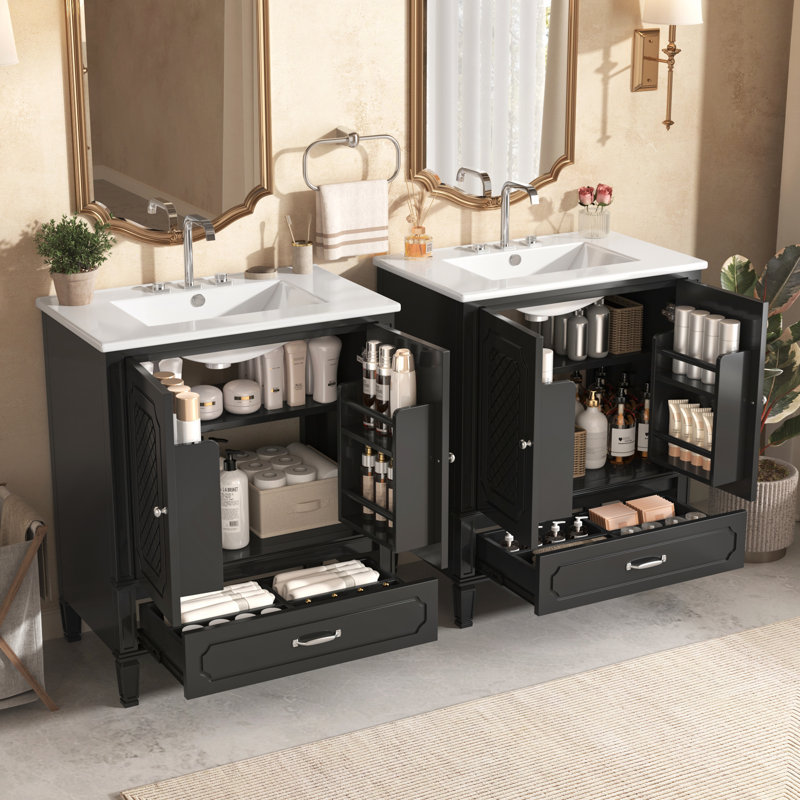 60 Inch Double Sink Bathroom Vanity with Ample Storage, Soft-Close Doors, and Elegant Retro Design for Spacious Bathrooms