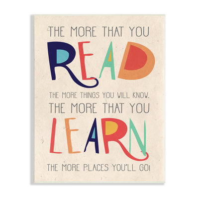 Red Orange Blue and Green Read Learn Cartoon Typography Oversized Wall Plaque Art by Daphne Polselli