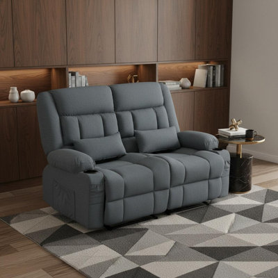 47" Slate Blue Chenille Manual Reclining Loveseat With Storage and Toss Pillows