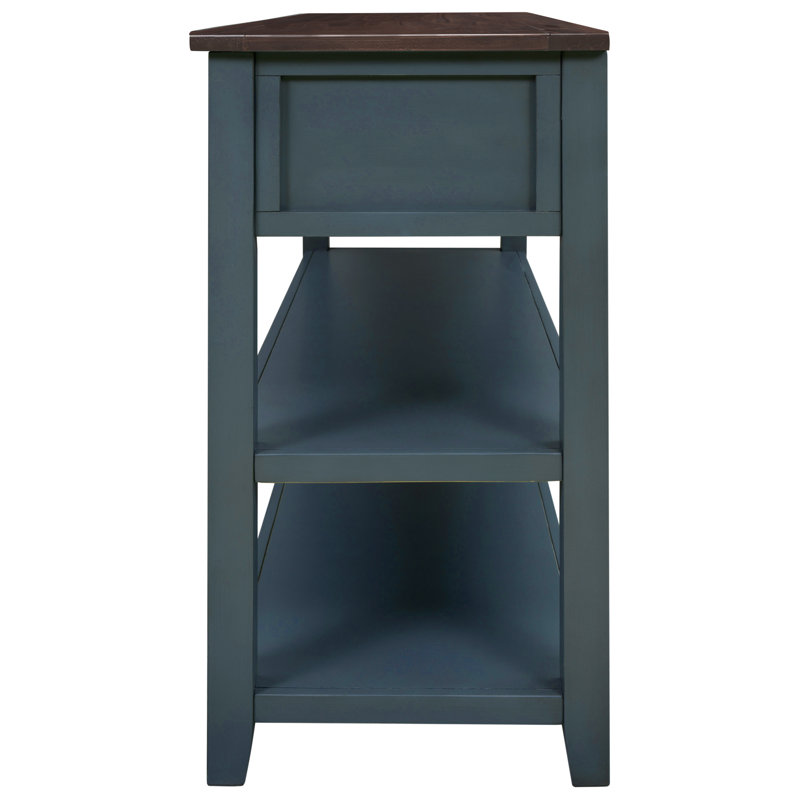 Retro Design Console Table With 3 Drawers And 2 Open Shelves – Pine Solid Wood Frame For Living Room, Entryway