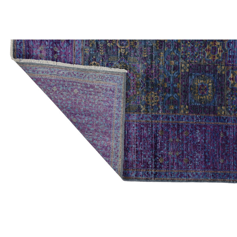 Hand Knotted Wool Area Rug in Gray And Purple