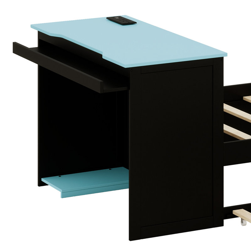 Lit de jour moderne avec lit gigogne, Noir + bleu
