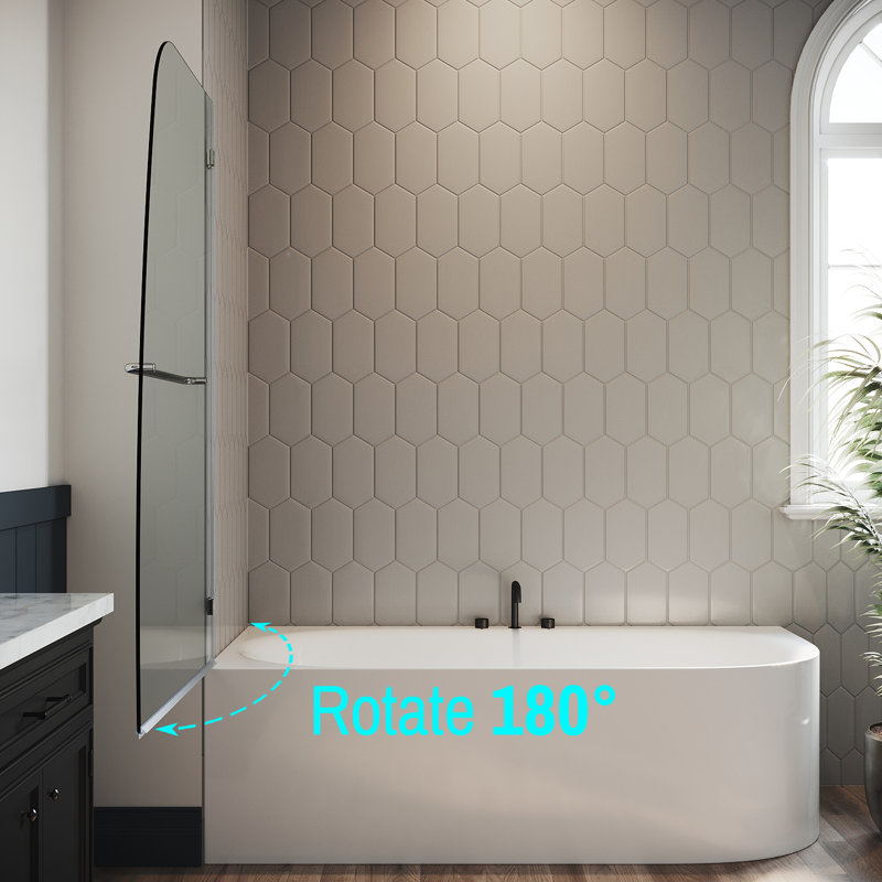 34"W x 58"H Frameless Shower Door,Hinged Pivot Tub with 5/16" Clear Tempered Glass,  Chrome