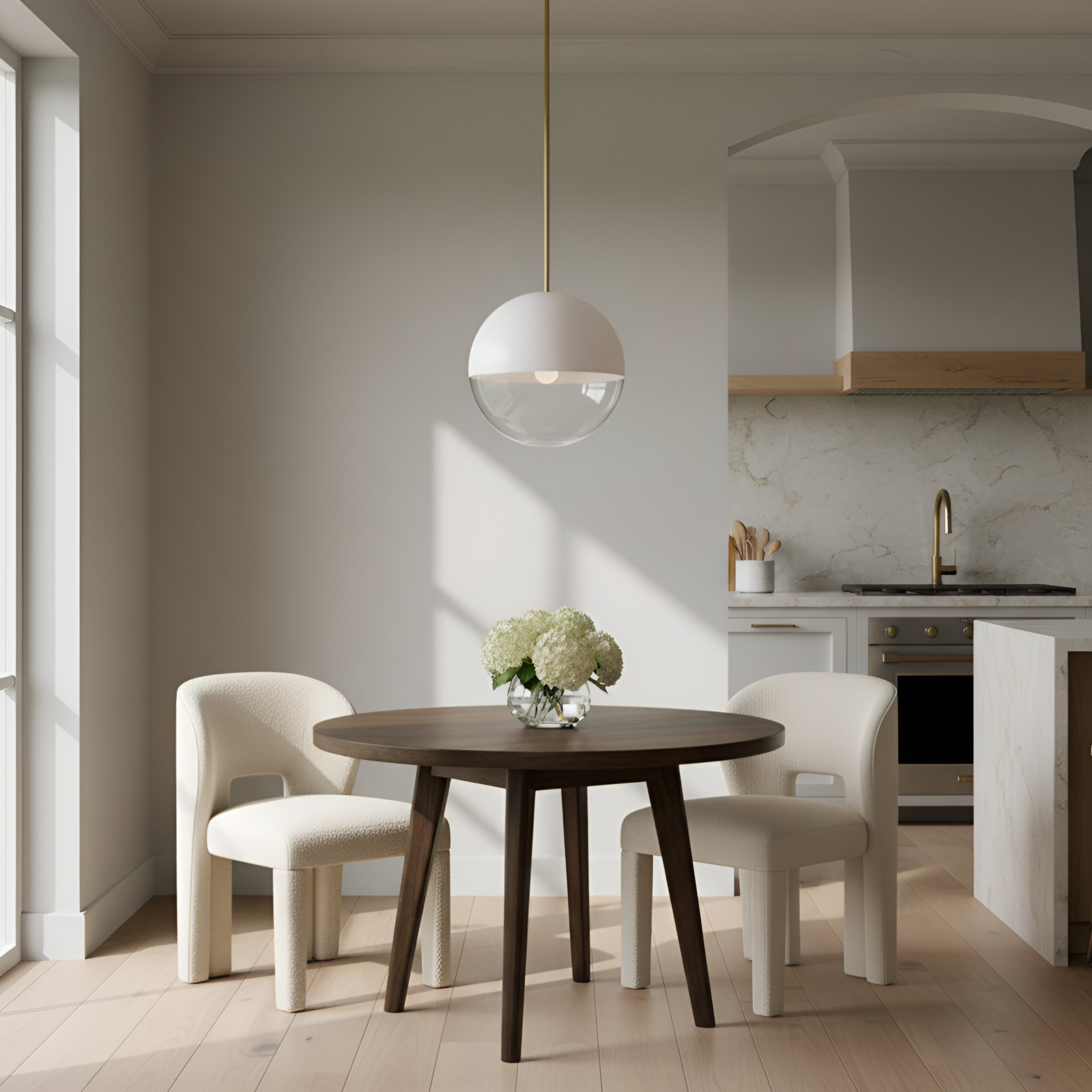 Dimmable Glass Single Light Pendant, Burnished Brass