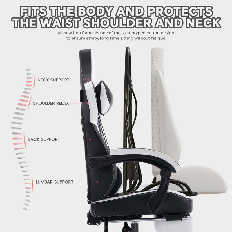 Gaming Chair With Footrest, High Back Gaming Chairs PVC Leather Ergonomic Gamer Chair With Adjustable Headrest Lumbar Support Racing Style Video Gaming Chair For Office/Home