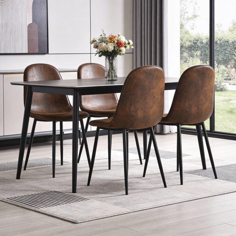 Ensemble de quatre chaises d'appoint en espresso et en faux suède noir et acier