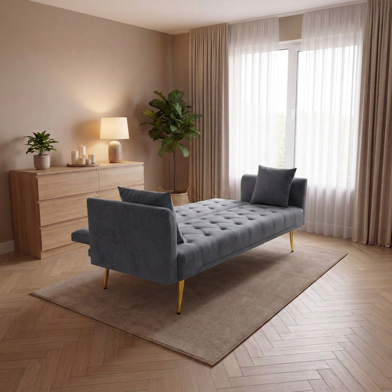 Canapé-lit 72 po avec dossier ajustable capitonné 72 po American Retro, Gris