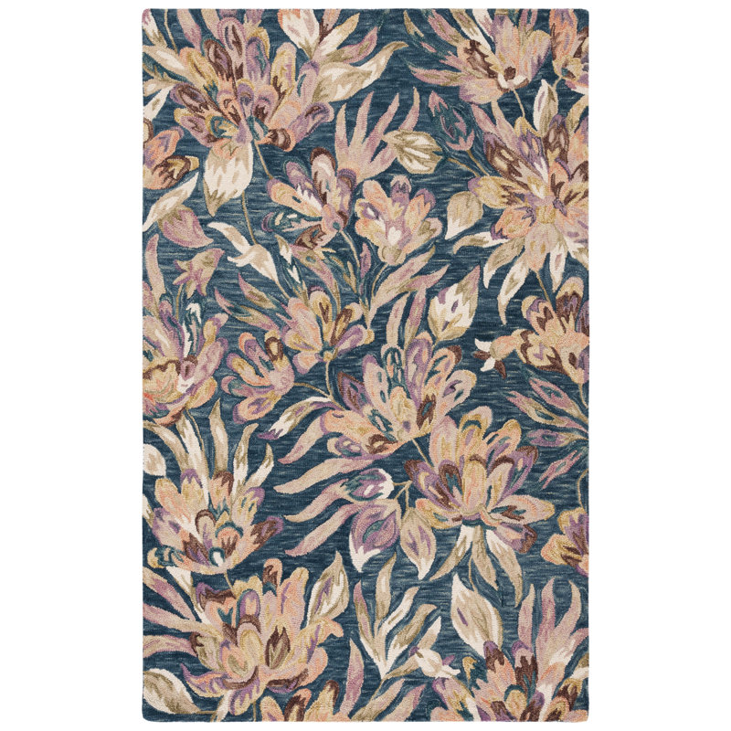 Tapis floral en laine / coton touffeté à la main Kellis, Rectangle 4pi x 6 pi