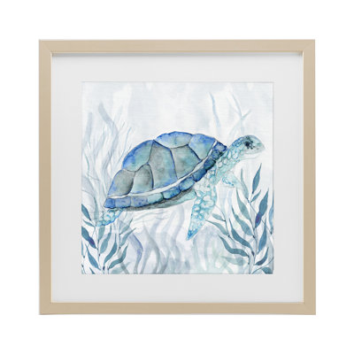 «Souriant Tortue Gaze», reproduction sous verre encadrée, design par Janet Tava