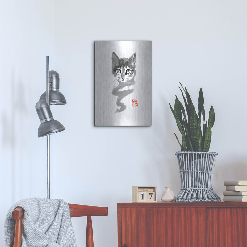 Art mural en métal luxueux «Chat Line» par Pechane, 12 po x 16 po, H 24 po x l 16 po