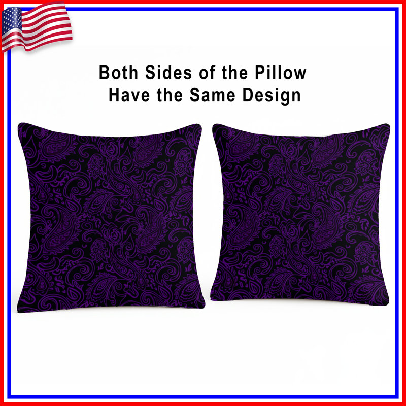 Coussins décoratifs double face à motif cachemire violet, 14 X 14 pouces