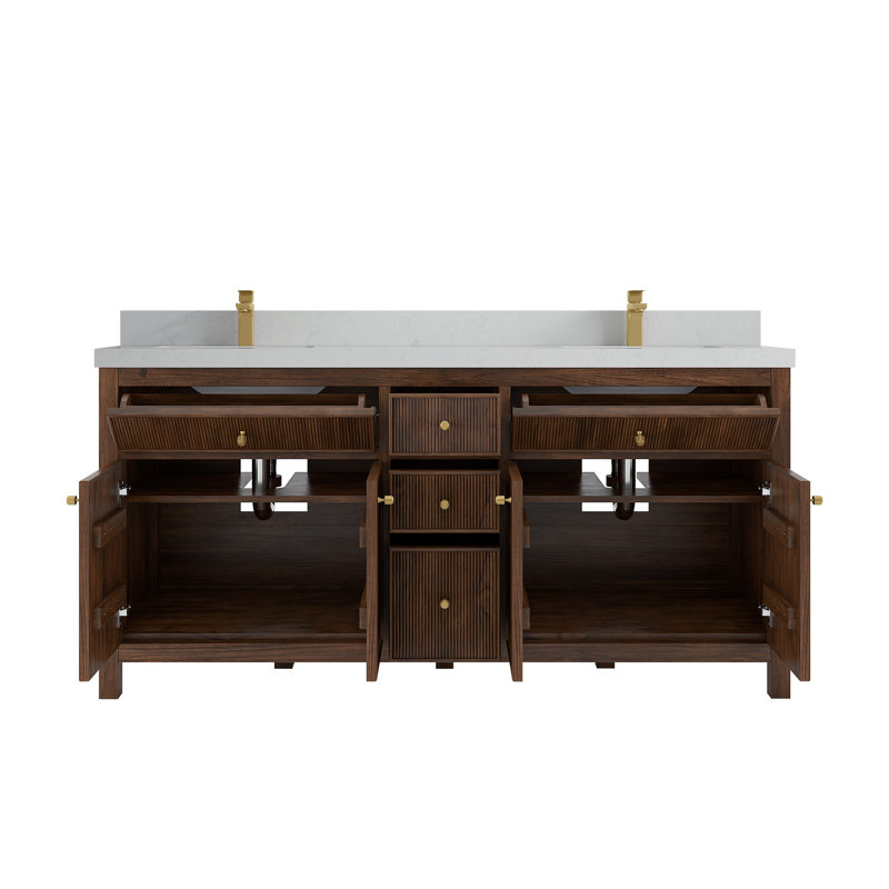 Teck de 72 po Sonoma X P 22 po De meuble-lavabo double en noyer foncé Quartz de Carrare