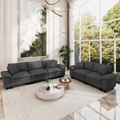 2-piece Upholstered Modular Sectional Sofa Sets, Oversized Couch Set With Loveseat And Sofa