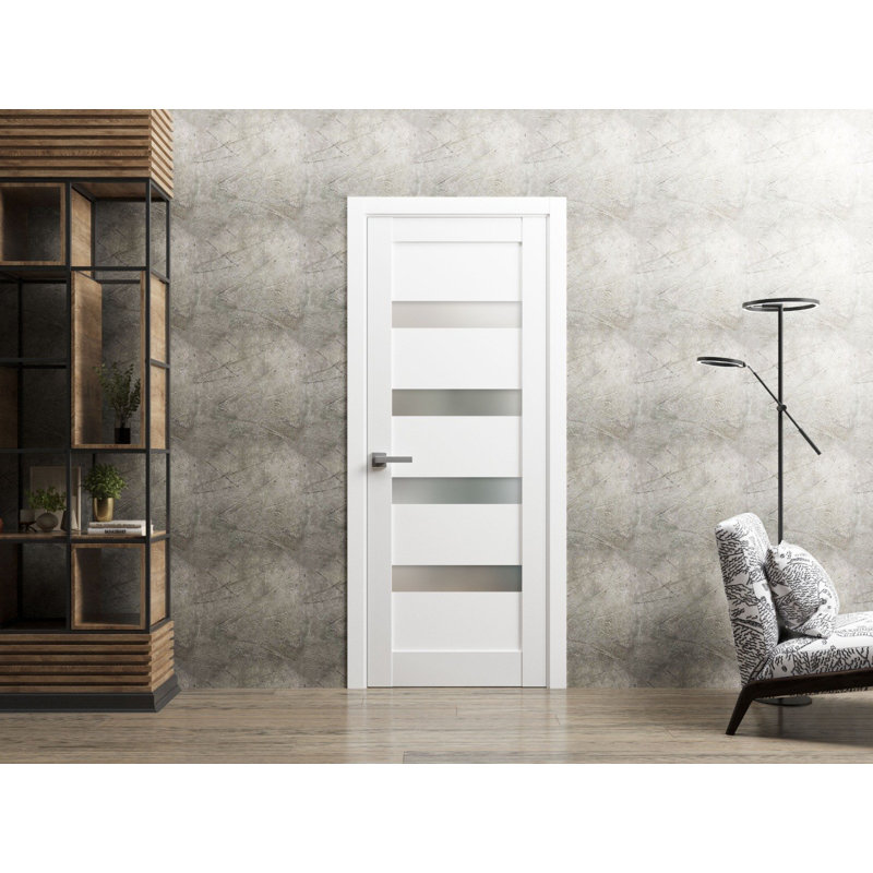 Porte pré-accrochée Pantry Kitchen Lite avec quincaillerie | Quadro 4113 avec verre opaque givré | Garnitures à panneau simple | Portes de salle de bain robustes