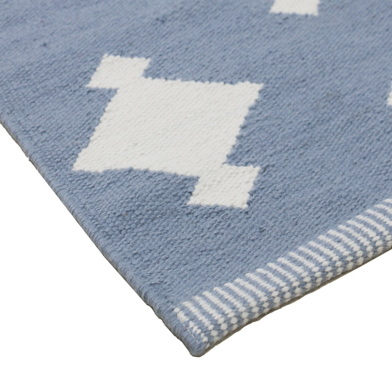 Geometric Area Rug in Dusty Blue/Ivory, Runner 2'6" x 12'