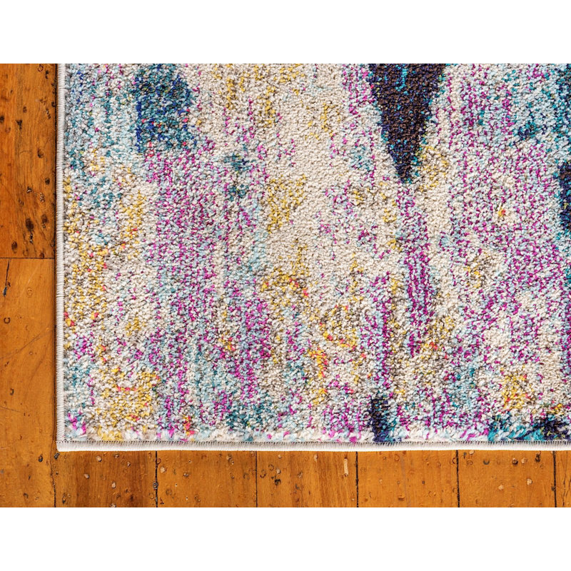 Tapis crème / bleu à motif abstrait Grigsby, Rectangle 8 pi x 10 pi
