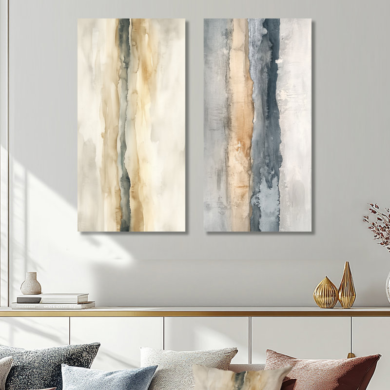 Grey and Brown Soft Coastal Ripple – Beach Oversized Metal Wall Art Print Set of 2, 40" H x 40" W