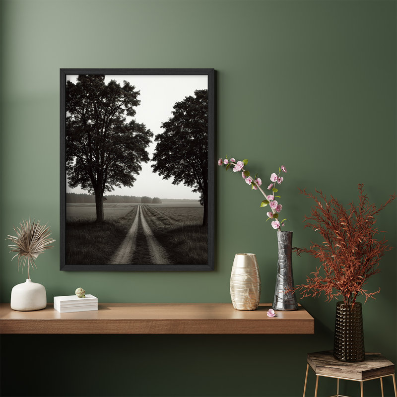 «Country Road», reproduction d'art murale encadrée pour un décor de bureau ou de salon, H 10 po x l 8 po, Naturel